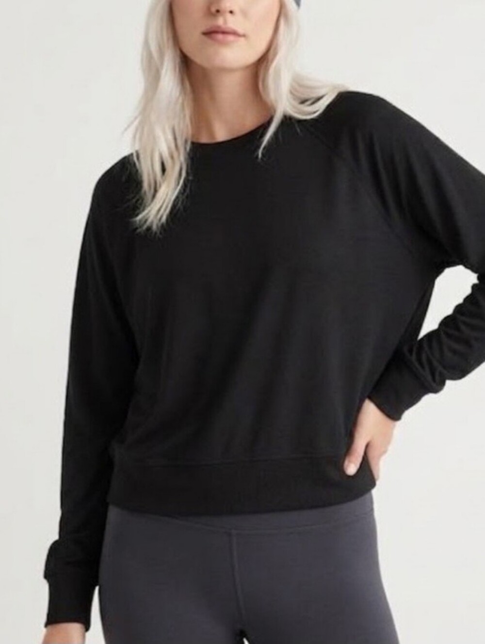 Quince Womens Flowknit Pullover Crew Black Long Sleeve Size Small Ethical